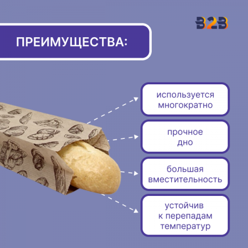 Пакет бумажный 200х50х320 мм крафт, для хлеба, принт Булки, 40г (500 шт.)